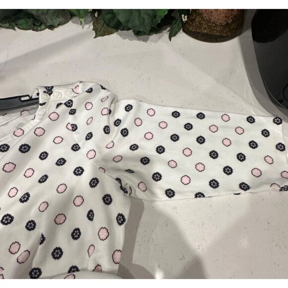 Charter Club Womens White & Pink Polka Dot 3/4 Sleeve Top Button Shoulder 100% S - Picture 7 of 7